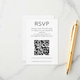 Tarjeta De Recepción Código QR simple Boda blanca negra Gabinete RSVP