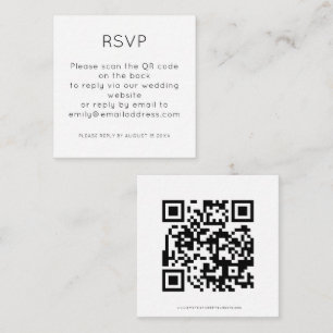 Tarjeta De Recepción Código QR simple Boda blanca negra RSVP