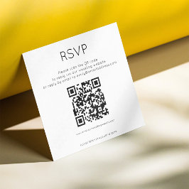 Tarjeta De Recepción Código QR simple Boda blanca negra RSVP