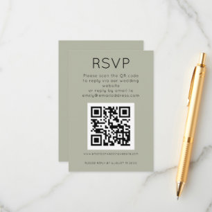 Tarjeta De Recepción Código QR simple Boda de sabio suave RSVP