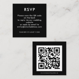 Tarjeta De Recepción Código QR simple Boda negra blanca RSVP