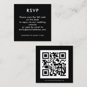 Tarjeta De Recepción Código QR simple Boda negra blanca RSVP