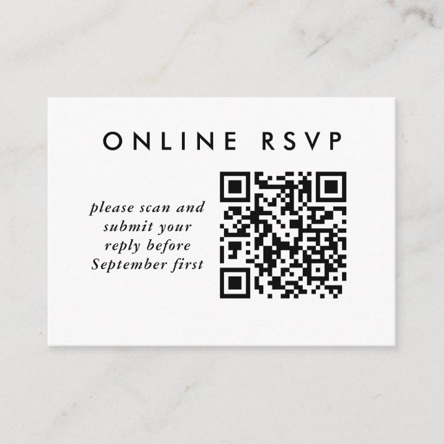 Tarjeta De Recepción Código QR simple Boda RSVP en línea (Anverso)