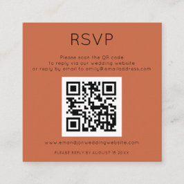 Tarjeta De Recepción Código QR simple Boda Terracotta RSVP