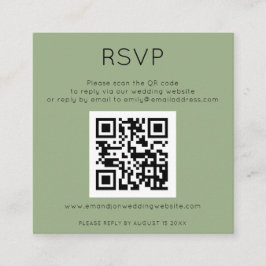 Tarjeta De Recepción Código QR simple Boda verde sabia RSVP Gabinete C