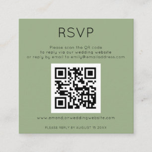 Tarjeta De Recepción Código QR simple Boda verde sabia RSVP Gabinete C