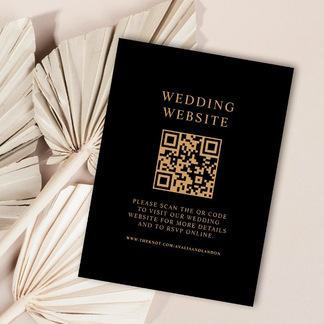 Tarjeta De Recepción Código QR simple de Boda negro y dorado (Subido por el creador)