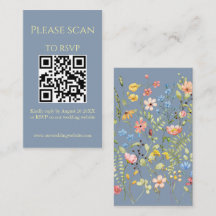 Código QR simple de flor silvestre azul y Boda RSV