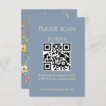 Código QR simple de flor silvestre azul y Boda RSV