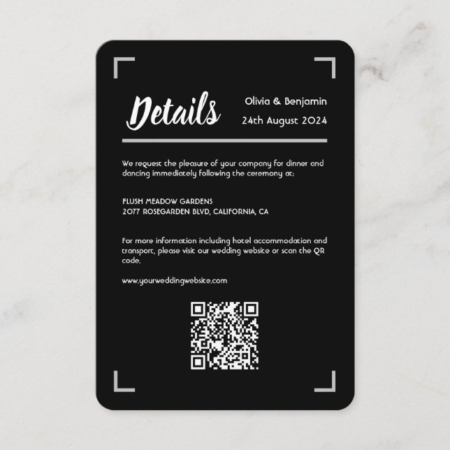 Tarjeta De Recepción Código QR simple manuscrito manuscrito Boda (Anverso)