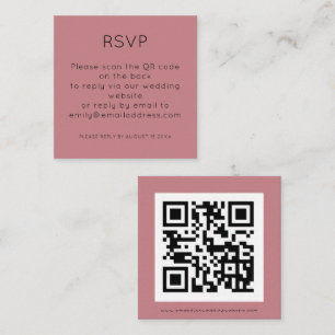 Tarjeta De Recepción Código QR simple Rosa polvoriento Boda rosa RSVP