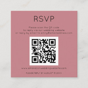 Tarjeta De Recepción Código QR simple Rosa polvoriento Boda rosa RSVP