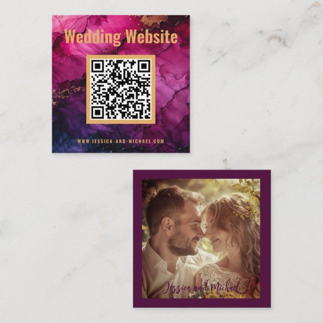 Tarjeta De Recepción Código QR + sitio web Marble de elegancia celeste (Anverso / Reverso)