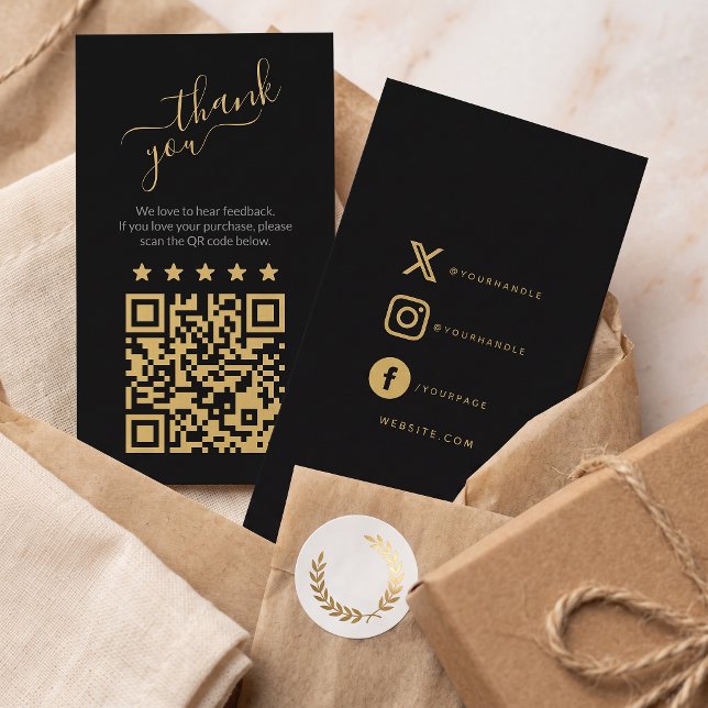 Tarjeta De Recepción Código QR social dorado para revisar (Social QR code gold scan to review Enclosure Card)