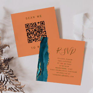 Tarjeta De Recepción Código QR Tangerine de Agante de Oro Verde azulado
