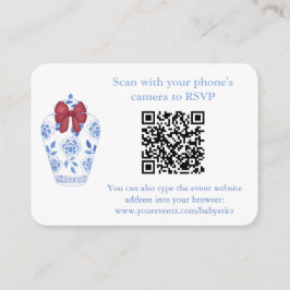 Tarjeta De Recepción Código QR Tartán Rojo Azul Bodas RSVP Shower