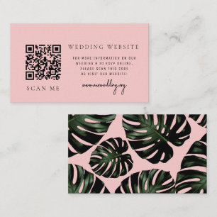 Tarjeta De Recepción Código QR Tropical Rosa Sitio Web de Boda RSVP