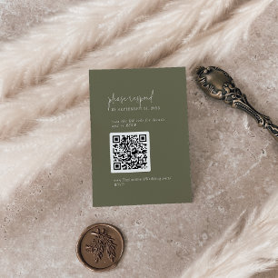 Tarjeta De Recepción Código QR verde de Moda moderna de oliva RSVP
