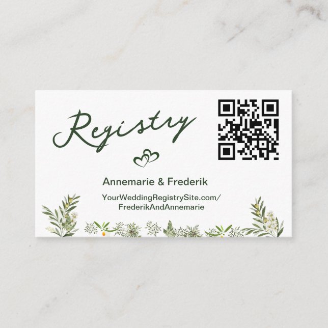 Tarjeta De Recepción Código QR verde oliva (Anverso)