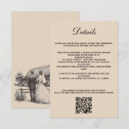 Tarjeta De Recepción Código QR y detalles de la pareja Barn