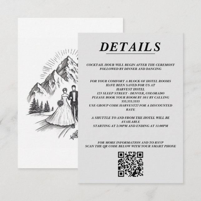 Tarjeta De Recepción Código QR y detalles de la pareja de esquí (Anverso / Reverso)