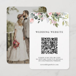 Tarjeta De Recepción Código QR y Foto de Boda de Follaje Verde Floral