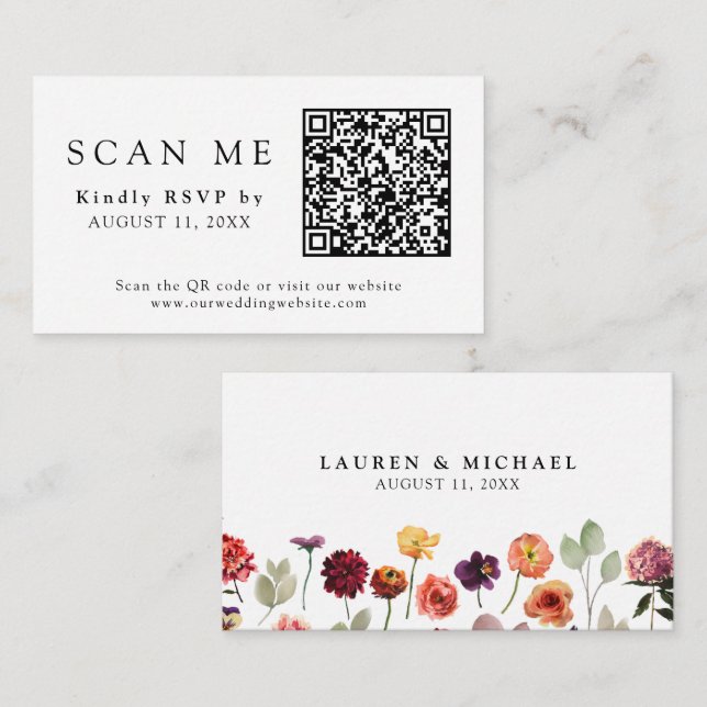 Tarjeta De Recepción Código QR y sitio web Boda otoño verano RSVP (Anverso / Reverso)