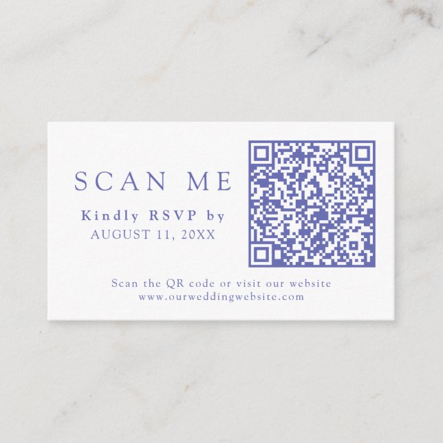 Tarjeta De Recepción Código QR y sitio web Boda Periwinkle Wedding RSVP (Anverso)