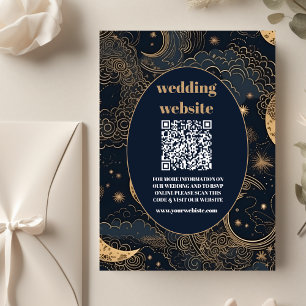 Tarjeta De Recepción código qrBoda celeste de oro azul de medianoche