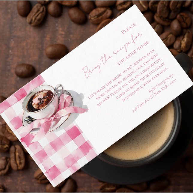 Tarjeta De Recepción Coffee Pink Bow Bridal Shower Recipe Request Card (Subido por el creador)