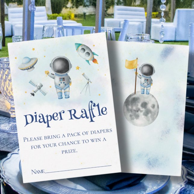 Tarjeta De Recepción cohete astronauta espacial Diaper Raffle Baby Show (Subido por el creador)