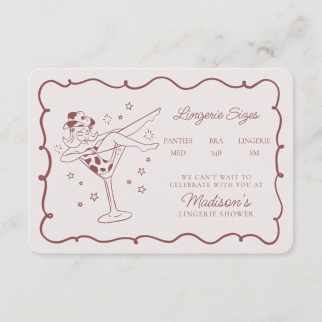 Tarjeta De Recepción Colas de galletas de Borgoña Tamaños de lencería I (Anverso)