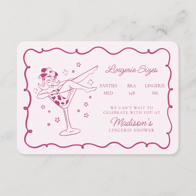 Tarjeta De Recepción Colchones rosados y tamaños de lencería de vaca In (Anverso)