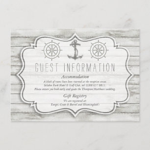 Tarjeta De Recepción Colección de Boda de Playa de Madera Blanqueada Ná