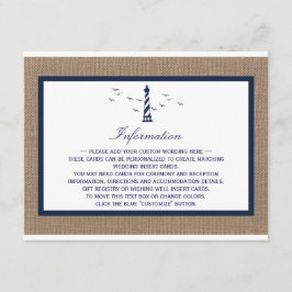 Tarjeta De Recepción Colección de Bodas Burlap del faro náutico