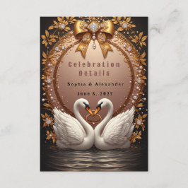 Tarjeta De Recepción 🌺 Colección de Bodas de Cisnes en Rosa Dorado 💐