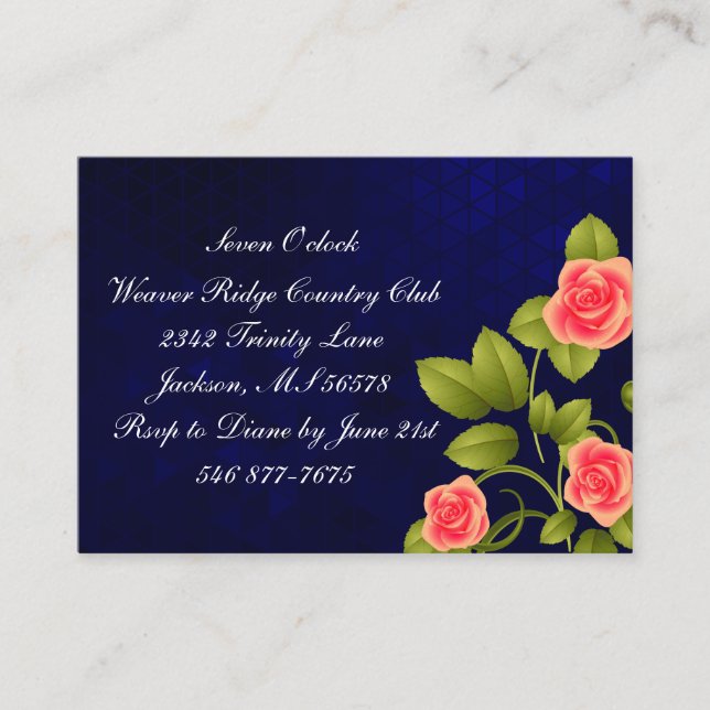 Tarjeta De Recepción Colección de Bodas de flores de Rosa azul oscuro y (Anverso)