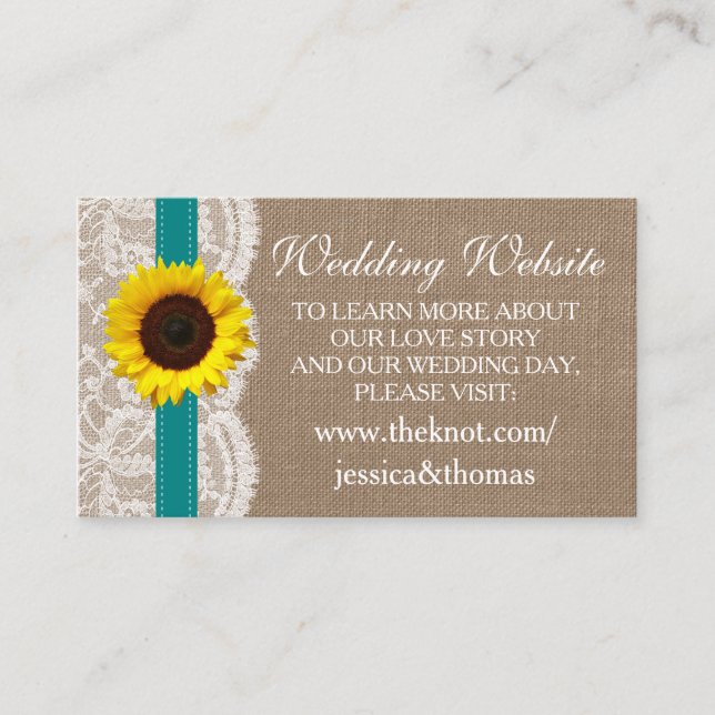 Tarjeta De Recepción Colección de Bodas de girasol rústico - Verde azul (Anverso)