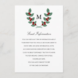 Tarjeta De Recepción Colección de Bodas de Monograma Berry Bush - Infor