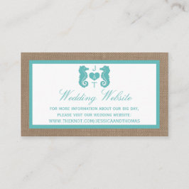 Tarjeta De Recepción Colección de Bodas Turquoise Seahorse Burlap Beach