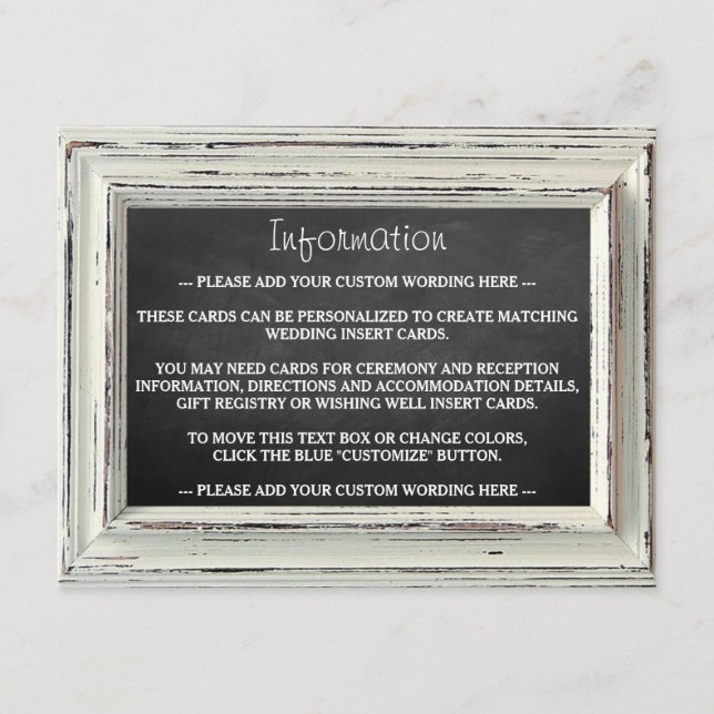 Tarjeta De Recepción Colección de cuadros blancos y Bodas de pizarra (Anverso)