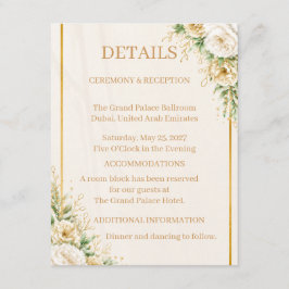 Tarjeta De Recepción Colección de Suite de Boda Floral de Marfil y Oro 
