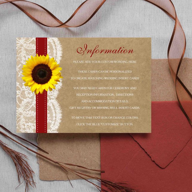 Tarjeta De Recepción Colección Kraft, Lace & Sunflower - Rojo (Subido por el creador)