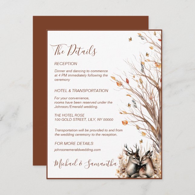Tarjeta De Recepción Colección Rustic Deer Boda de otoño (Anverso / Reverso)