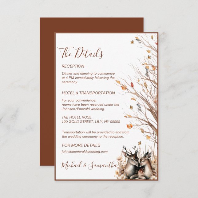 Tarjeta De Recepción Colección Rustic Deer Boda de otoño (Anverso / Reverso)