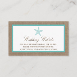 Tarjeta De Recepción Colección Turquoise Starfish Burlap Beach Wedding