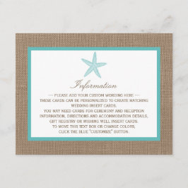 Tarjeta De Recepción Colección Turquoise Starfish Burlap Beach Wedding