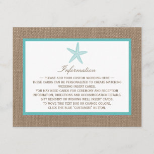 Tarjeta De Recepción Colección Turquoise Starfish Burlap Beach Wedding