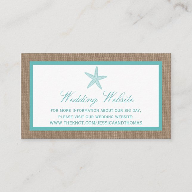 Tarjeta De Recepción Colección Turquoise Starfish Burlap Beach Wedding (Anverso)
