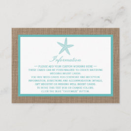 Tarjeta De Recepción Colección Turquoise Starfish Burlap Beach Wedding